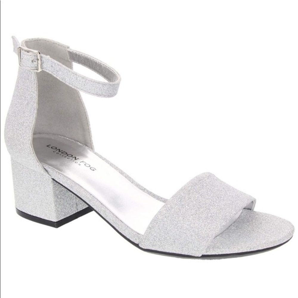 London Fog Block Heel Sandal sz 8 Silver NEW # bag 8-YY